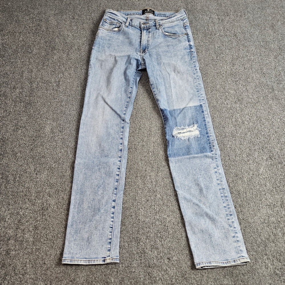 7 For All Mankind Adrien Jeans Mens 29 Blue Patchwork Distressed Grunge Festival